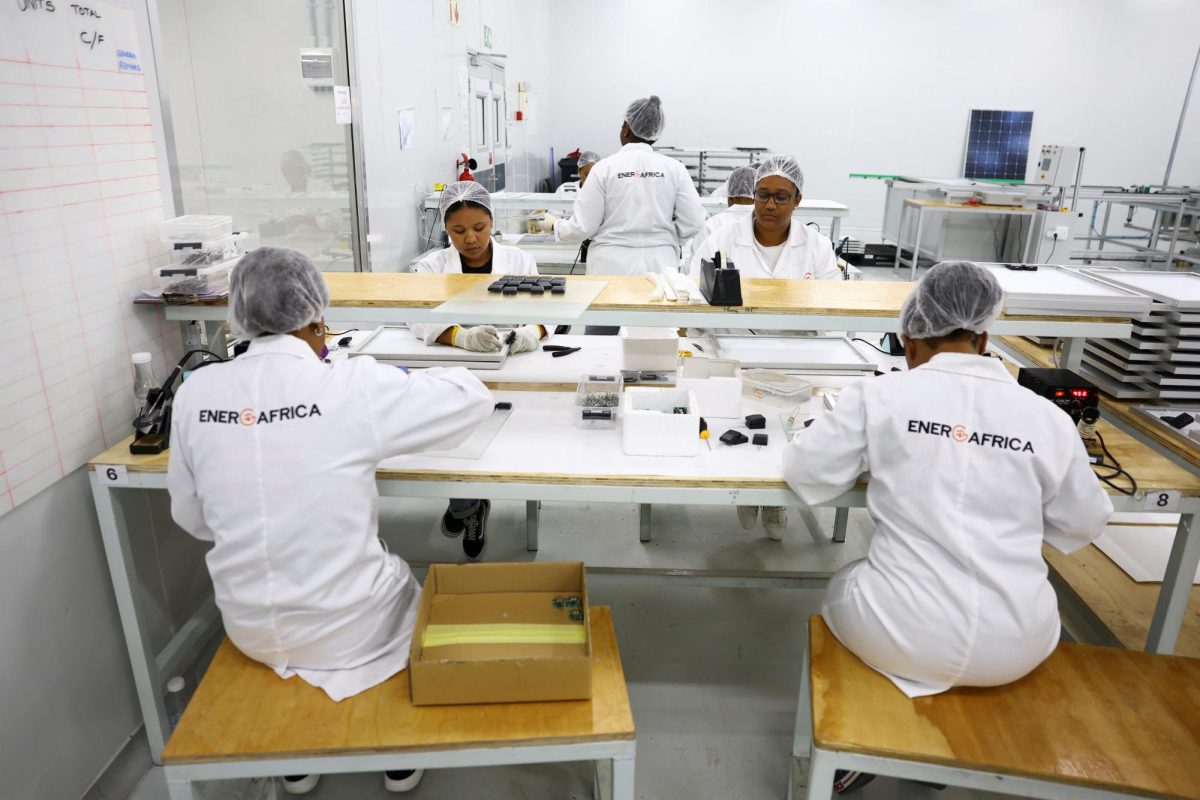 Women work at a factory called Ener-G-Africa, where they produce high-quality solar panels made by an all-women team, in Cape Town, South Africa, February 9, 2023. REUTERS/Esa Alexander